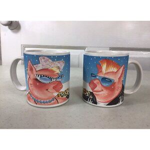 PELZMAN Designs Pig Coffee Mug Cups Set of Two